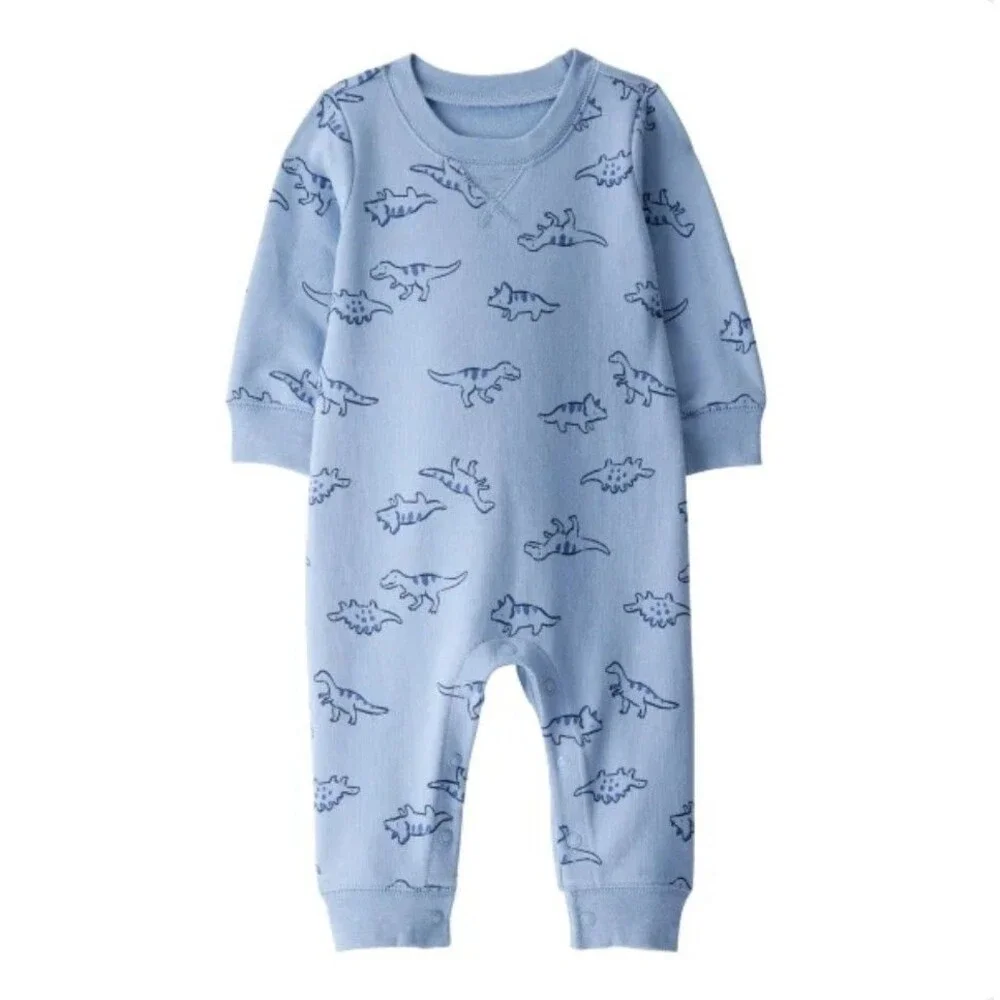 Carter's Baby Boy 2-pack Cotton Snap Jumpsuits Footies Blue Dinosaur Print 12M